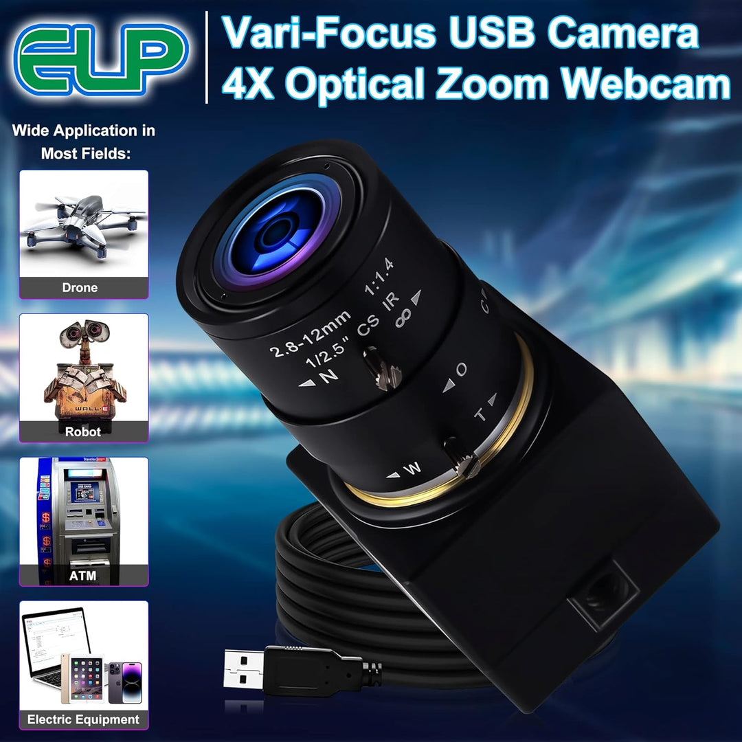 G 0.01LUX USB Kamera 4facher optischer Zoomen Webcam,2.8-12mm Varifokus Webkamera,2MP H.264 manuelle