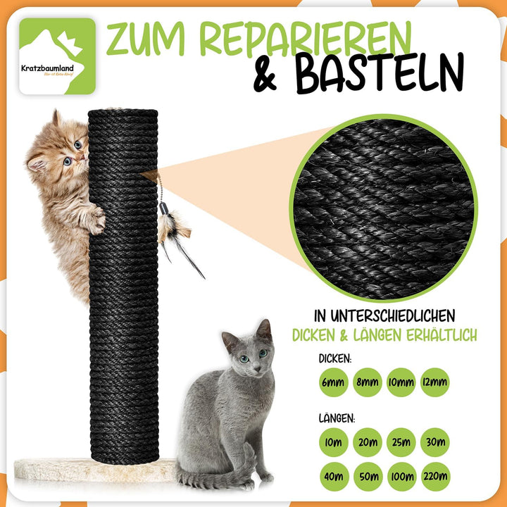 Kratzbaumland Premium-Sisalseil schwarz 6 mm, schwarzes Sisalseil für Kratzbäume (versch. Längen) (2