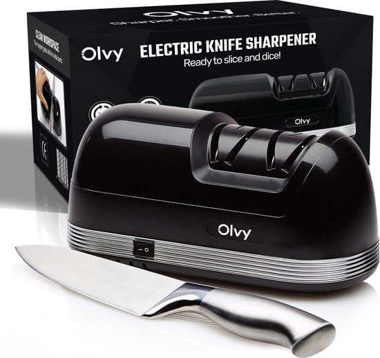 Olvy Elektrischer Messerschleifer, Profi-Diamant-Messerschärfer, Grob- und Feinschliff, Schnelle, Ra