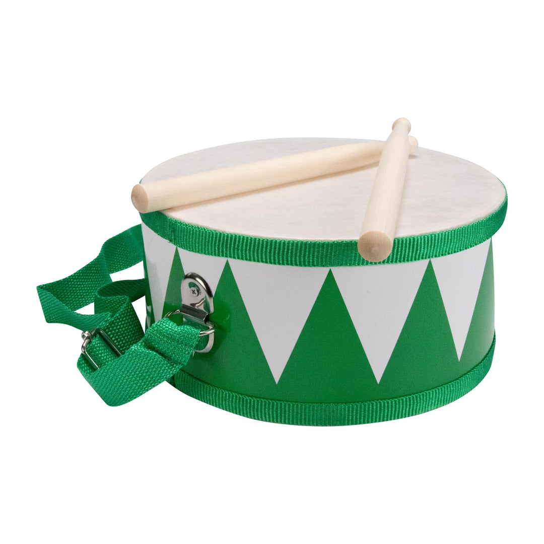 Trommel für Kinder grün-Weiss Musikinstrument aus Holz mit Trageriemen und Sticks D: 20 cm- 3845g