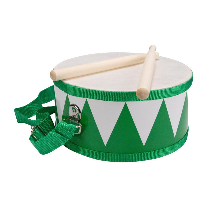 Trommel für Kinder grün-Weiss Musikinstrument aus Holz mit Trageriemen und Sticks D: 20 cm- 3845g