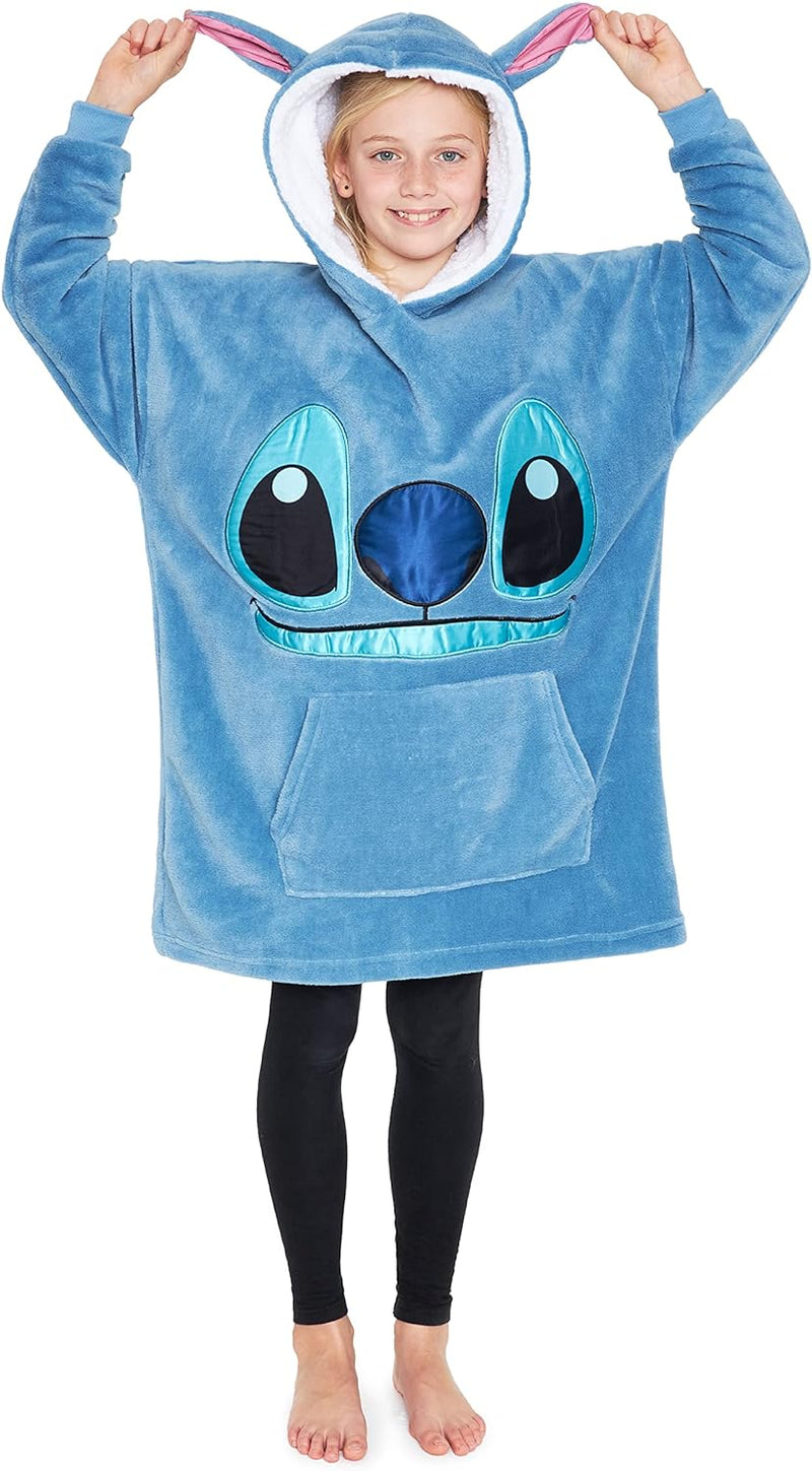 Disney Stitch Kapuzenpullover Mädchen, Übergrosse Hoodie Decke Kinder mit Sherpa-Kapuze und Kängurut