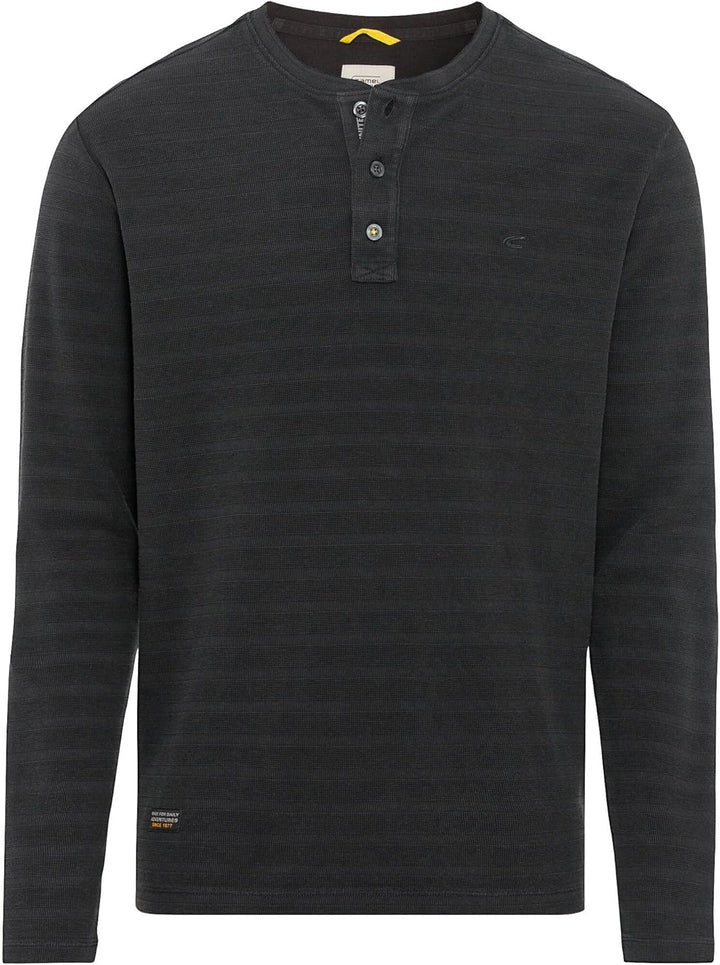 camel active Herren Langarm Henleyshirt aus Reiner Baumwolle M Asphalt, M Asphalt