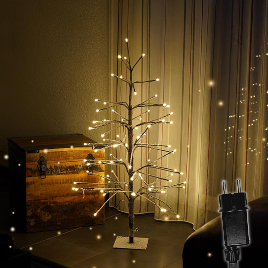 HiLight LED Weihnachtsbaum 80 cm braun - mit 88 warmweissen LEDs und Schneedeko - Christbaum/Tannenb