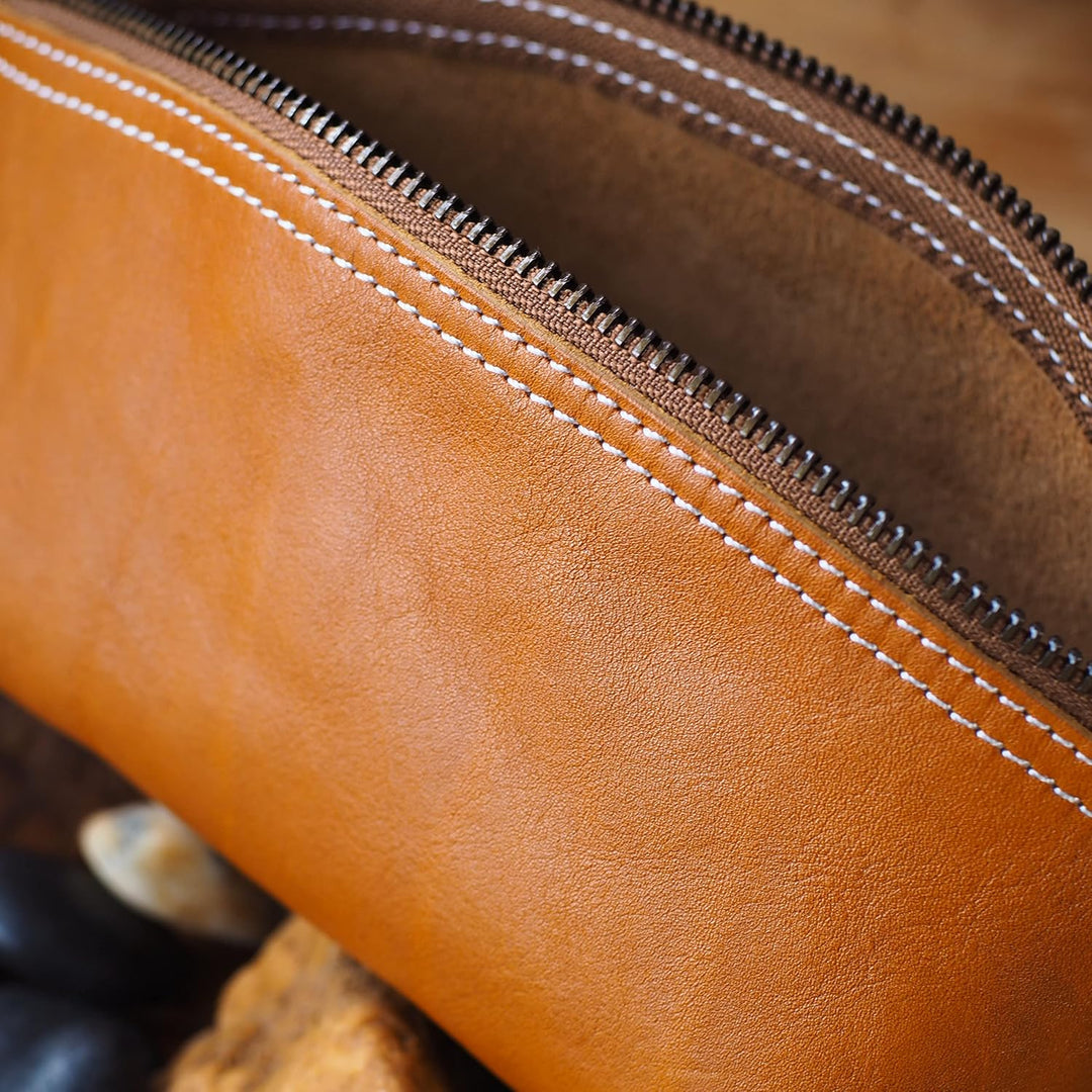 BAWAKO Premium Kosmetiktasche Schminktasche aus hochwertige Echtleder, Schickes Federmäppchen Kleine