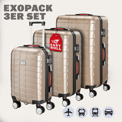 Monzana Exopack 3er Set Koffer | Champagner M, L, XL | TSA Schloss, Gel-Griff | Reisekoffer Rollkoff