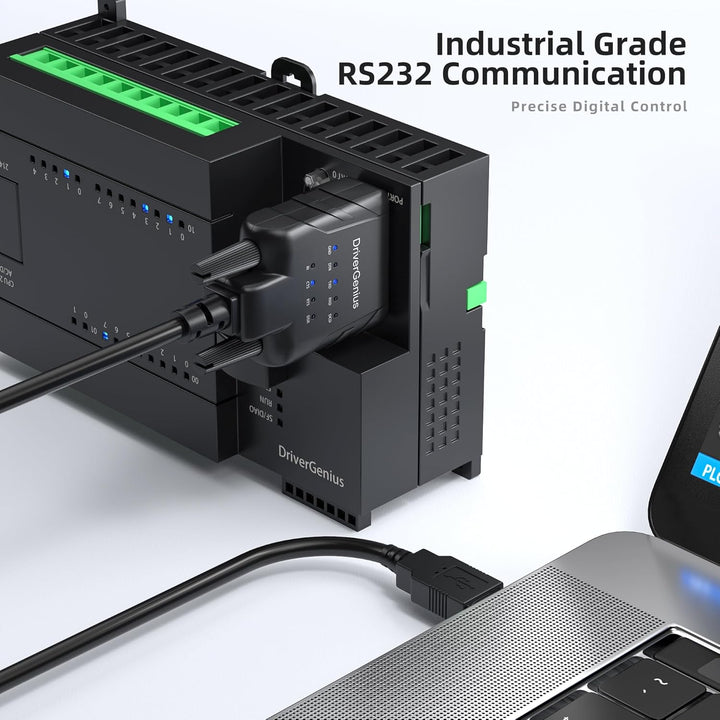 DriverGenius SerialPulseX Serie | USB auf RS232 Seriell Adapter mit 9 x LED Statusanzeige – Für PLC-