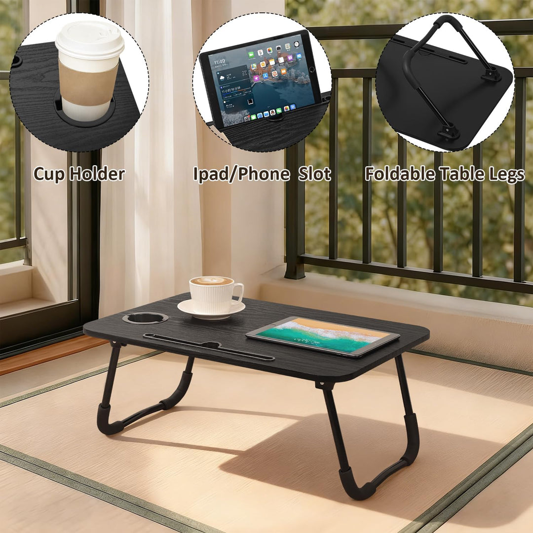 Schwarze Laptop-Schreibtische für Erwachsene Holz-Laptop-Computerständer Tische Klappbarer Lap-Bed-T