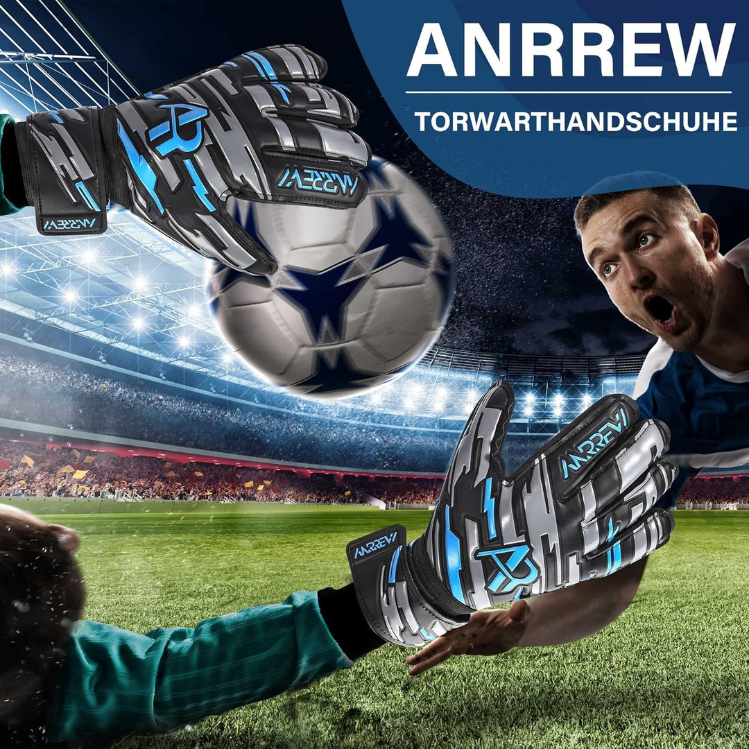 Anrrew Fussball Torwarthandschuhe mit Fingerschutz und doppeltem Handgelenkschutz. Torwarthandschuhe