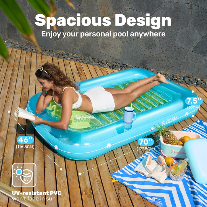 Sloosh Inflatable Sun Pool Lounge Float, Suntan Tub Raft Float, Tanning Pool with Removable Cushion,