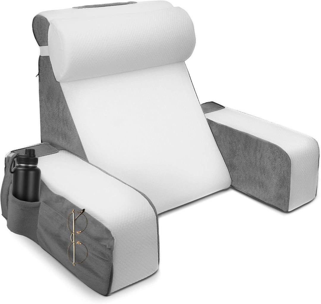 Gross Lesekissen mit Abnehmbarer Nackenrolle & Armlehne, Rückenkissen Bett, Ergonomisches Rückenkiss