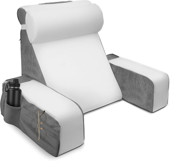Gross Lesekissen mit Abnehmbarer Nackenrolle & Armlehne, Rückenkissen Bett, Ergonomisches Rückenkiss
