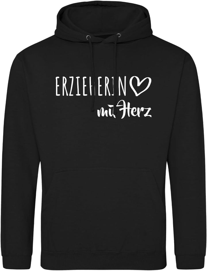 huuraa Unisex Hoodie Erzieherin mit Herz Pullover Vegan Grösse 3XL Deep Black mit Motiv für die toll
