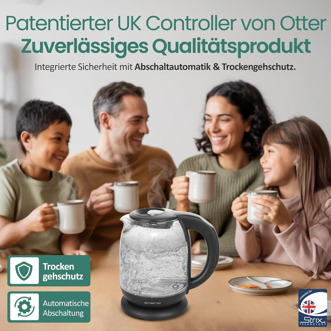 Emerio WK-119255 TESTSIEGER Haus & Garten Test 02/2019, Glas Wasserkocher mit Temperaturwahl (60°C/7