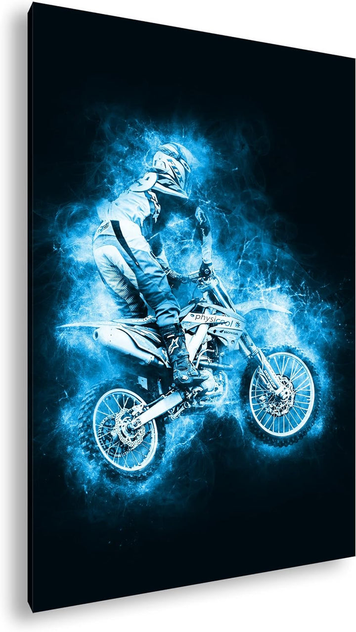 deyoli kunterbunter Motorcrossfahrer Format: 80x60 Effekt: Monocrome Blau als Leinwand, Motiv fertig