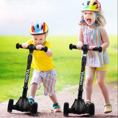 YOLEO Kinderoller Kinderscooter Dreiradscooter mit LED Räder, 2-Rädern Hinterbremsen,4 Höhenverstell