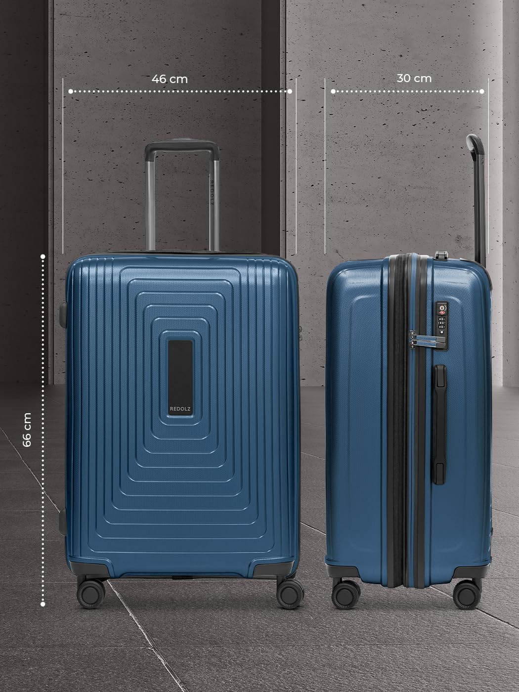 REDOLZ Mittelgrosser Hartschalen M+ Trolley | 46 x 30 x 66 cm | Koffer mit Dehnfalte von 82 auf 97 L