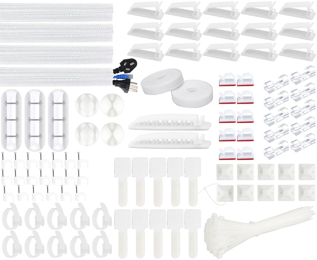 SOULWIT Kabelmanagement Kit, 4 Kabelschläuche, 7 Silikon Kabelhalter, 20+2 Kabelbinder Selbstklebend