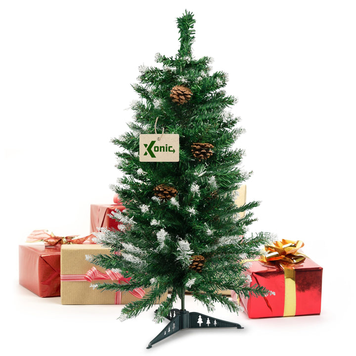 Xonic® Claus Kleiner künstlicher Weihnachtsbaum Schnee 90cm mit echten Tannenzapfen - Tannenbaum kün