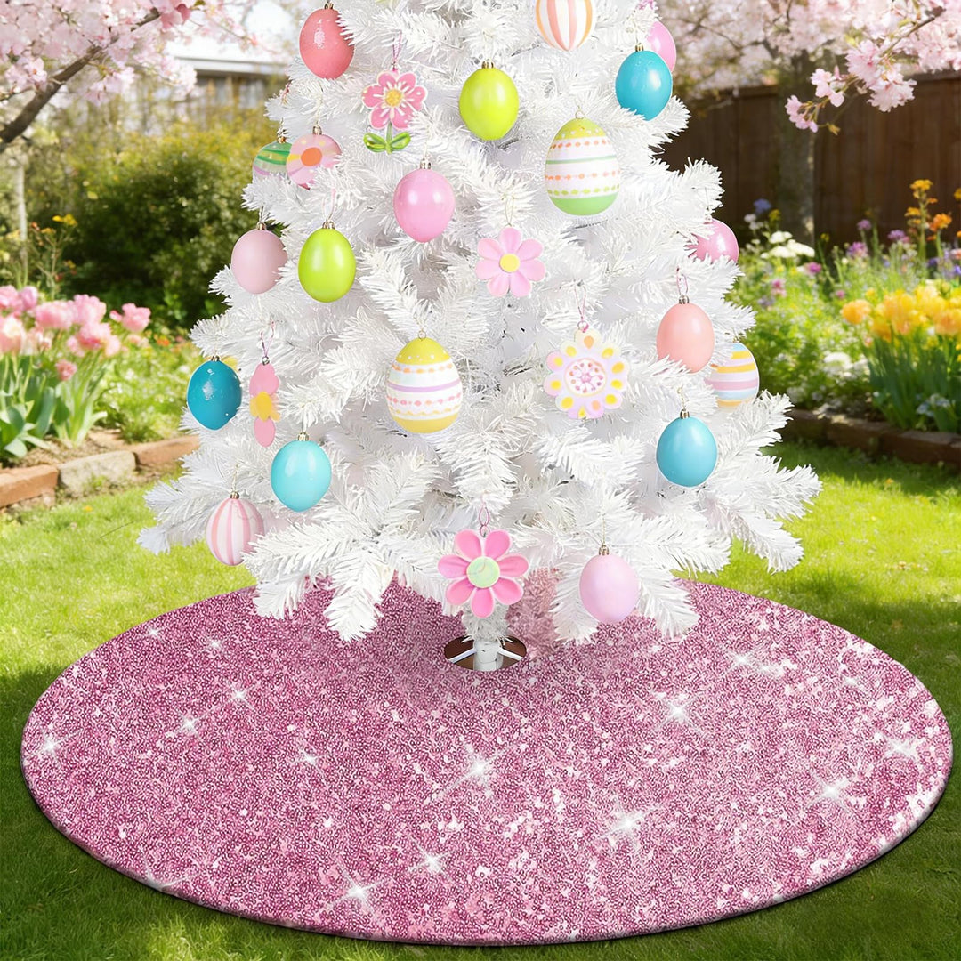 Weihnachtsbaum Decke Rosa,122 cm Pink Weihnachtsbaum Rock Rund, Tannenbaum Decke mit Doppellagigen P