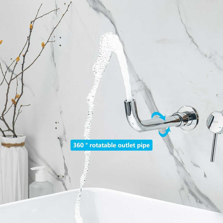 ONECE Unterputz Waschtischarmatur Wandmontage mit 360° Auslauf, Wasserhahn Bad Wandarmatur, Badarmat