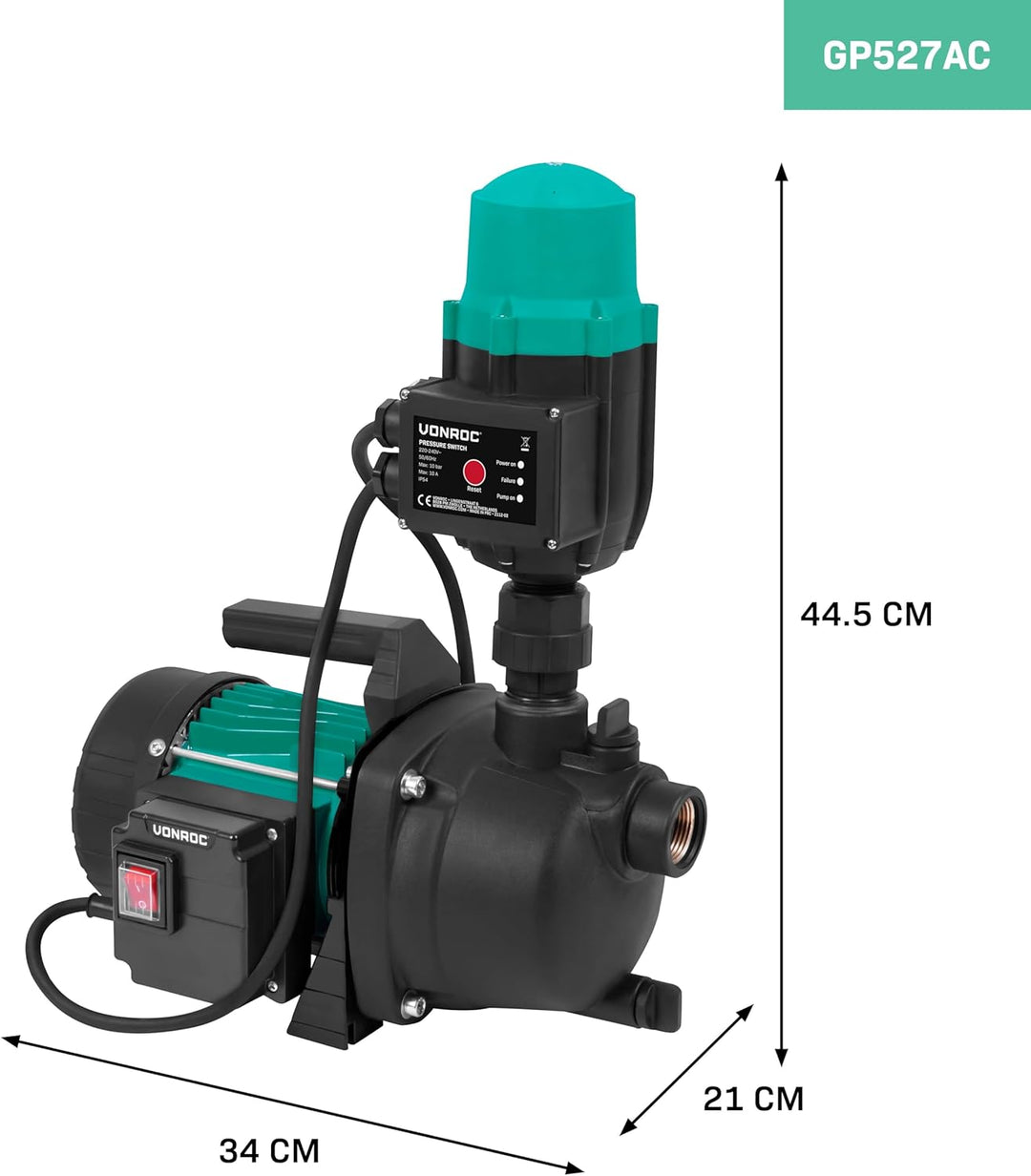 VONROC Gartenpumpe selbstansaugend - Automatische Wasserpumpe 800W, 3300l/h, 4bar - Hydrophorpumpe m