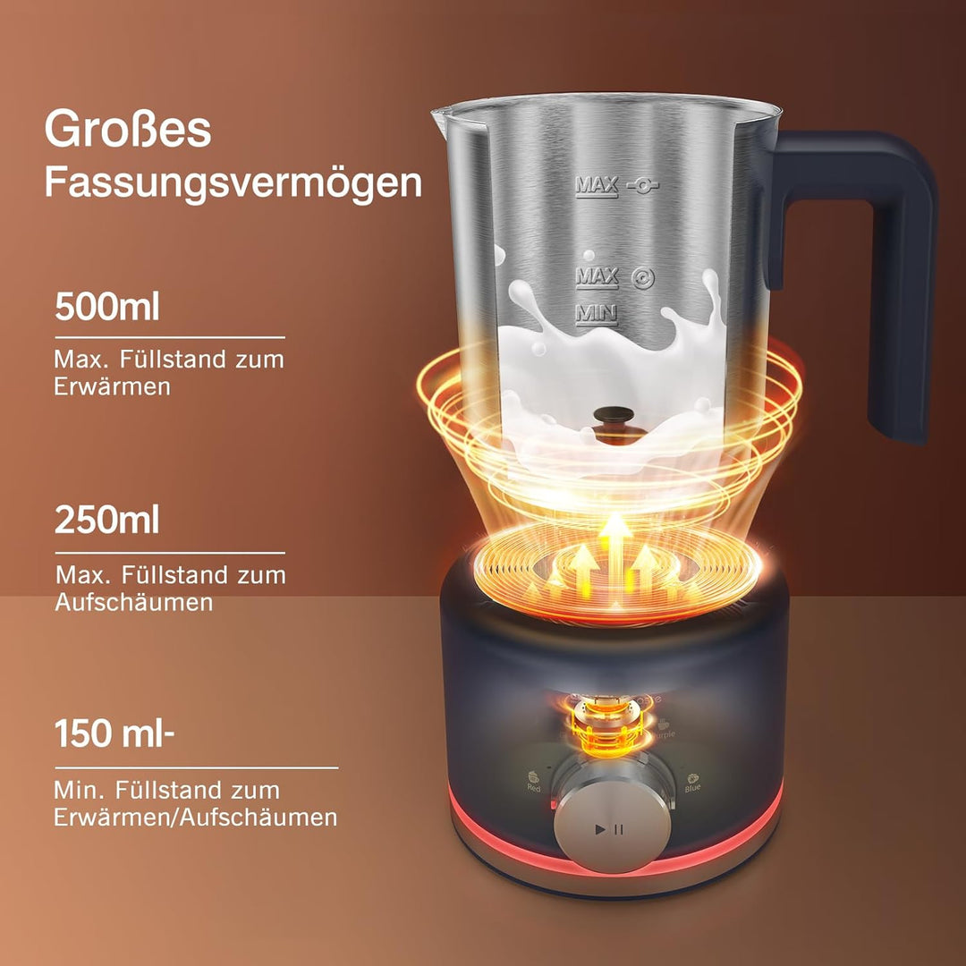 SIMPLETASTE Milchaufschäumer Elektrisch 4-in-1, 250-500 ML Heisser & kalter Milchschaum， 600 W Spülm