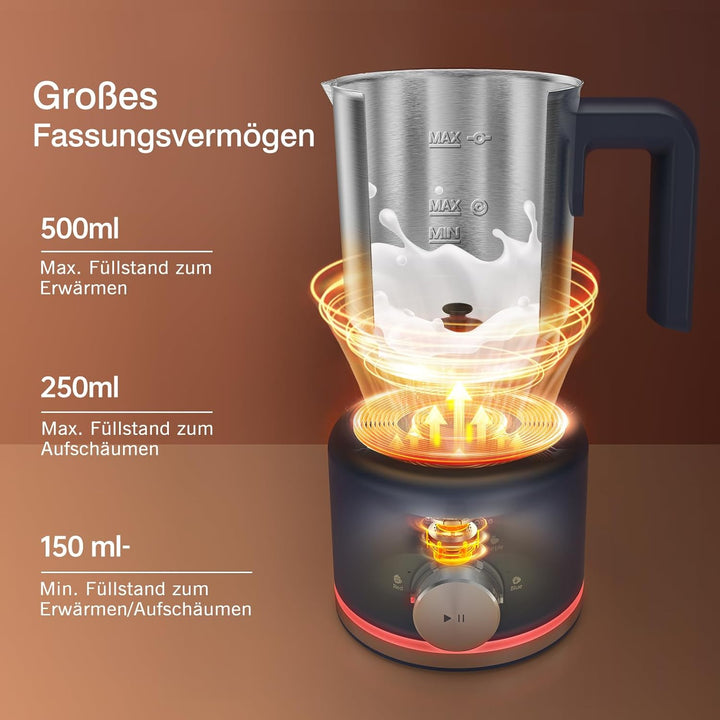 SIMPLETASTE Milchaufschäumer Elektrisch 4-in-1, 250-500 ML Heisser & kalter Milchschaum， 600 W Spülm