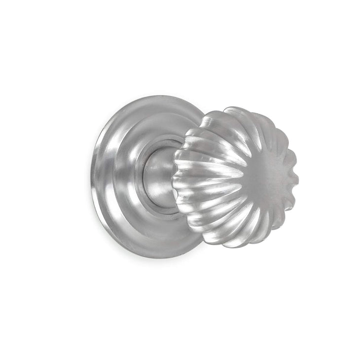 Antikas - Türknauf mit Rosette, feststehend, Türdrücker aus mattem Chrom, wie antik