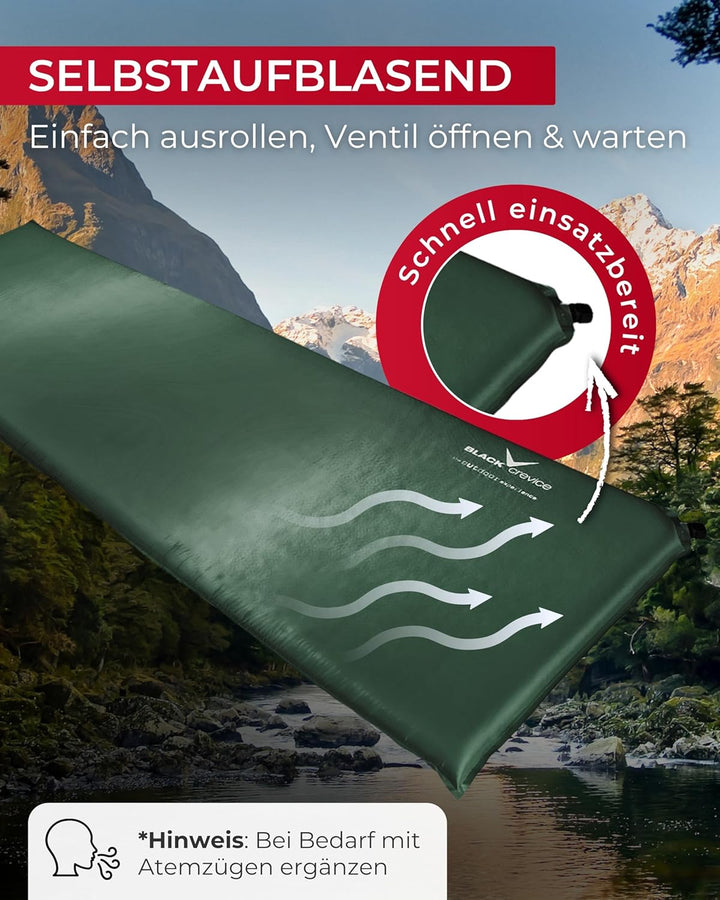 Black Crevice selbstaufblasbare Luftmatratze I Isomatte selbstaufblasend I Outdoor-Isomatte I aufbla