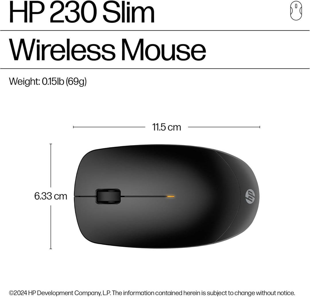 HP 230 Slim Wireless, Verbindung mit USB-A Dongle mit 2,4 GHz, Multi-Gerät, bis zu 1600 DPI, Autonom