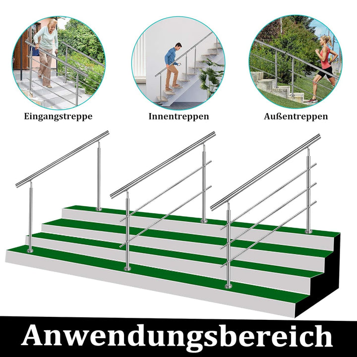 Geländer Treppengeländer Handlauf Ø42mm aus Edelstahl, Brüstung Treppe Bausatz mit Querstab für Inne