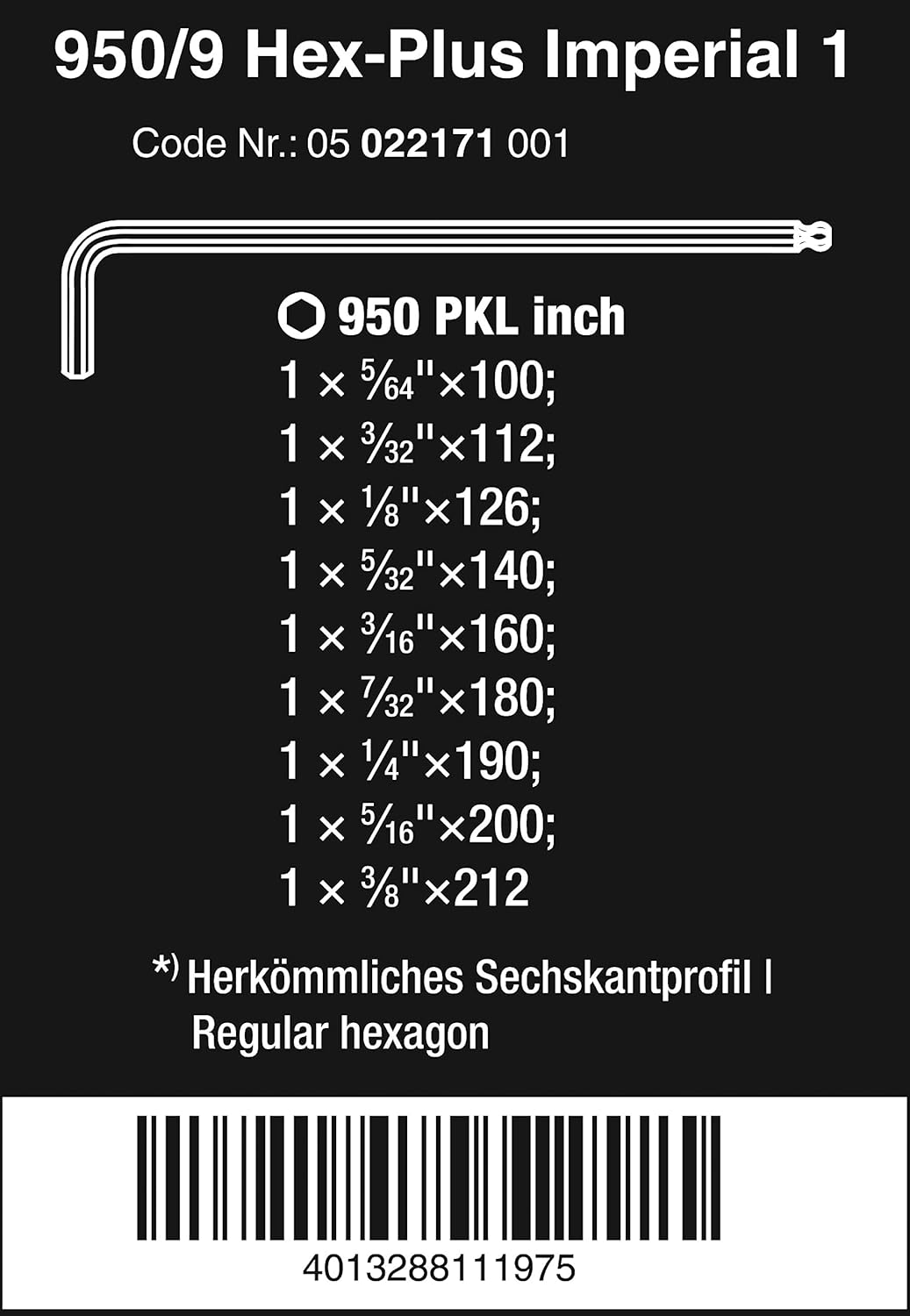 Wera 950 PKL/9 SZ N Winkelschlüsselsatz, zöllig, BlackLaser, 9-teilig, 05022171001