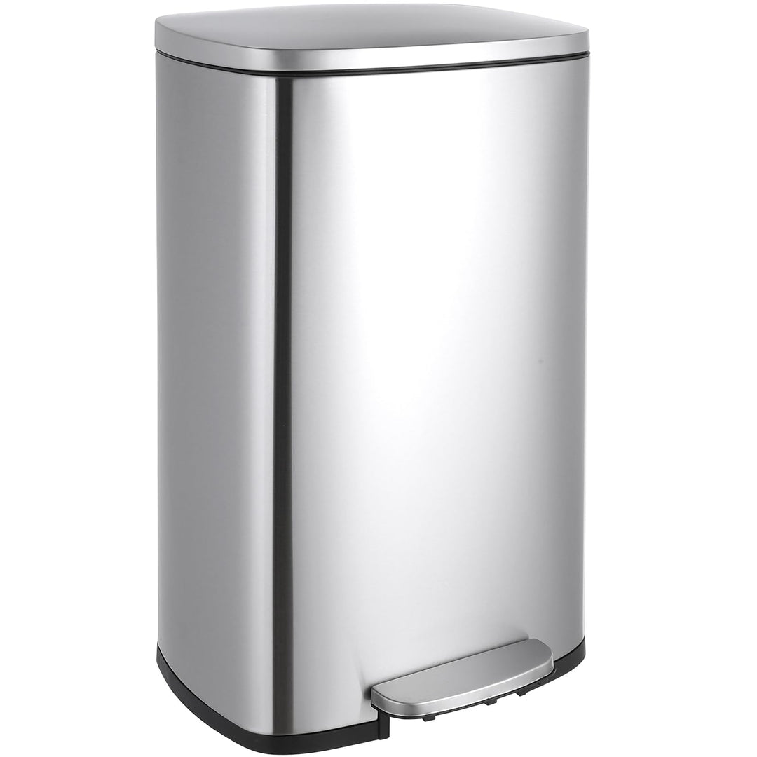 LIFERUN Mülleimer 50l aus Edelstahl, Abfalleimer mit Deckel, Soft-Close Tretmülleimer, Grosser Trete