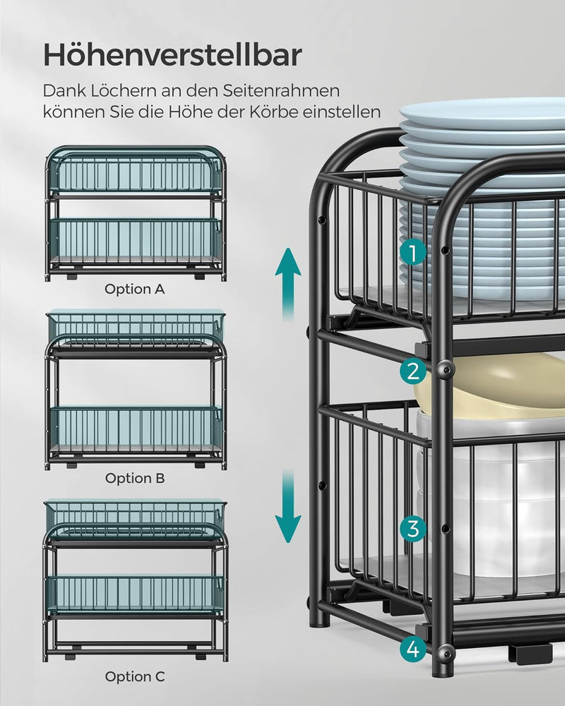 SONGMICS Küchenschrank Organizer, Küchenregal, Ordnungssystem, 2 Ebenen, stapelbar, erweiterbar, mit