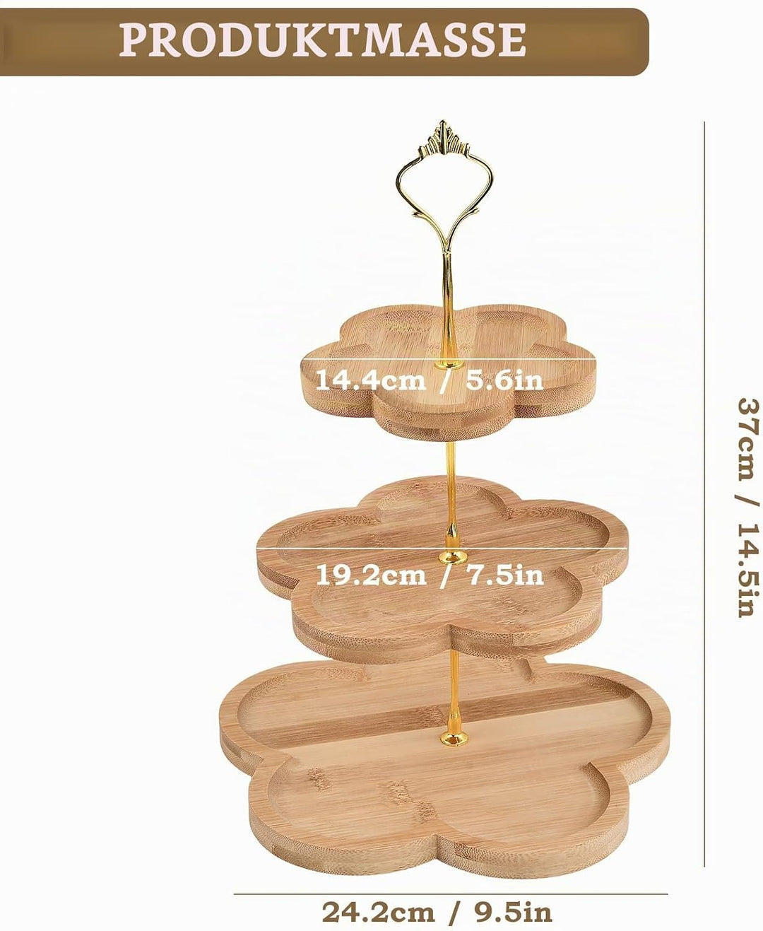 Etagere 3 Etagen, Cupcake Ständer mit Metallgriff, Tortenständer Holz, Obst Etagere 3 Stöckig, Kuche