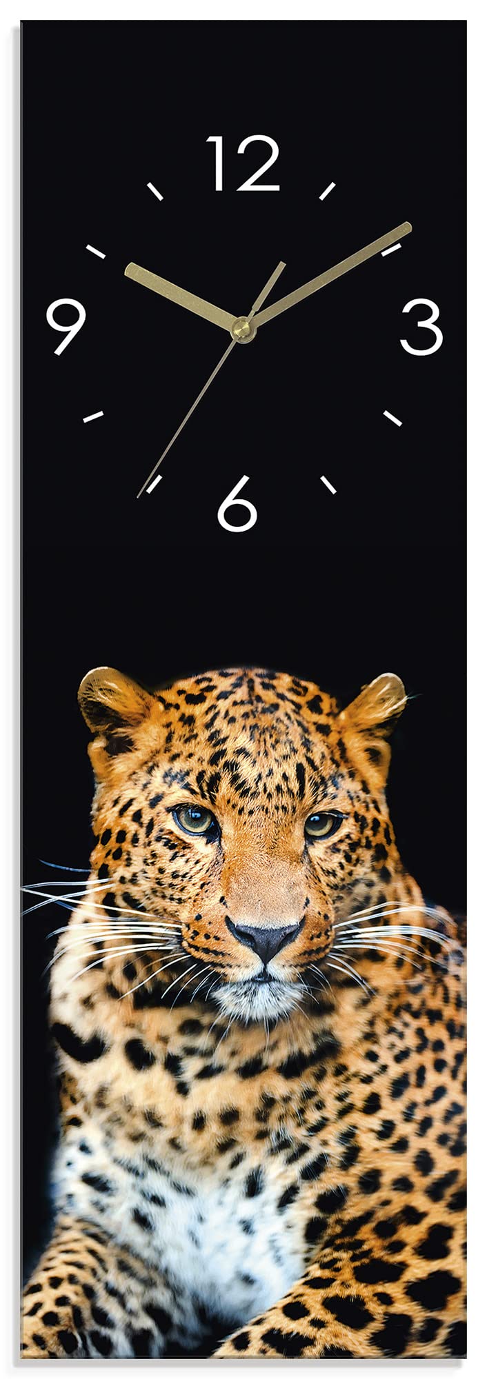 ARTLAND Wanduhr ohne Tickgeräusche Glas Funkuhr 20x60 cm Rechteckig Lautlos Afrika Leopard Tiere Saf