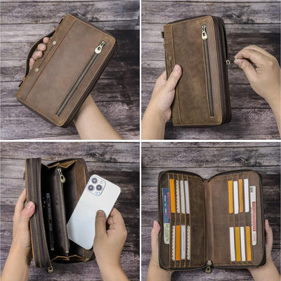 Contacts Männer Leder Reissverschluss Karte Passport Pocket Bill Wallet Geldbörse Handytasche Kaffee