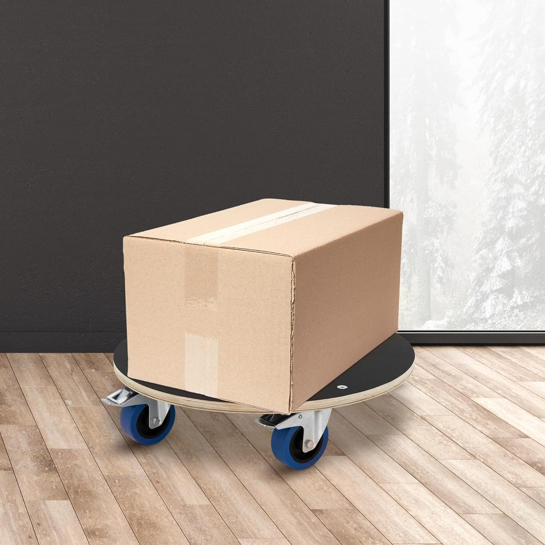 ECD Germany Transportroller rund Ø57x14,5 cm mit Siebdruckplatte und 2 gebremsten Rollen, 800kg Trag