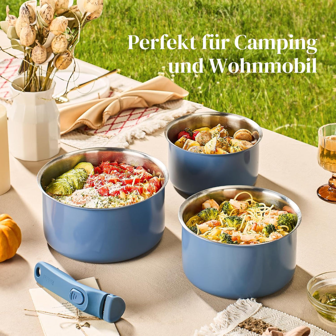 Redchef Topfset mit Abnehmbaren Griffen 5-teilig, Edelstahl Töpfe Set unbeschichtet 16/18/20cm und 3