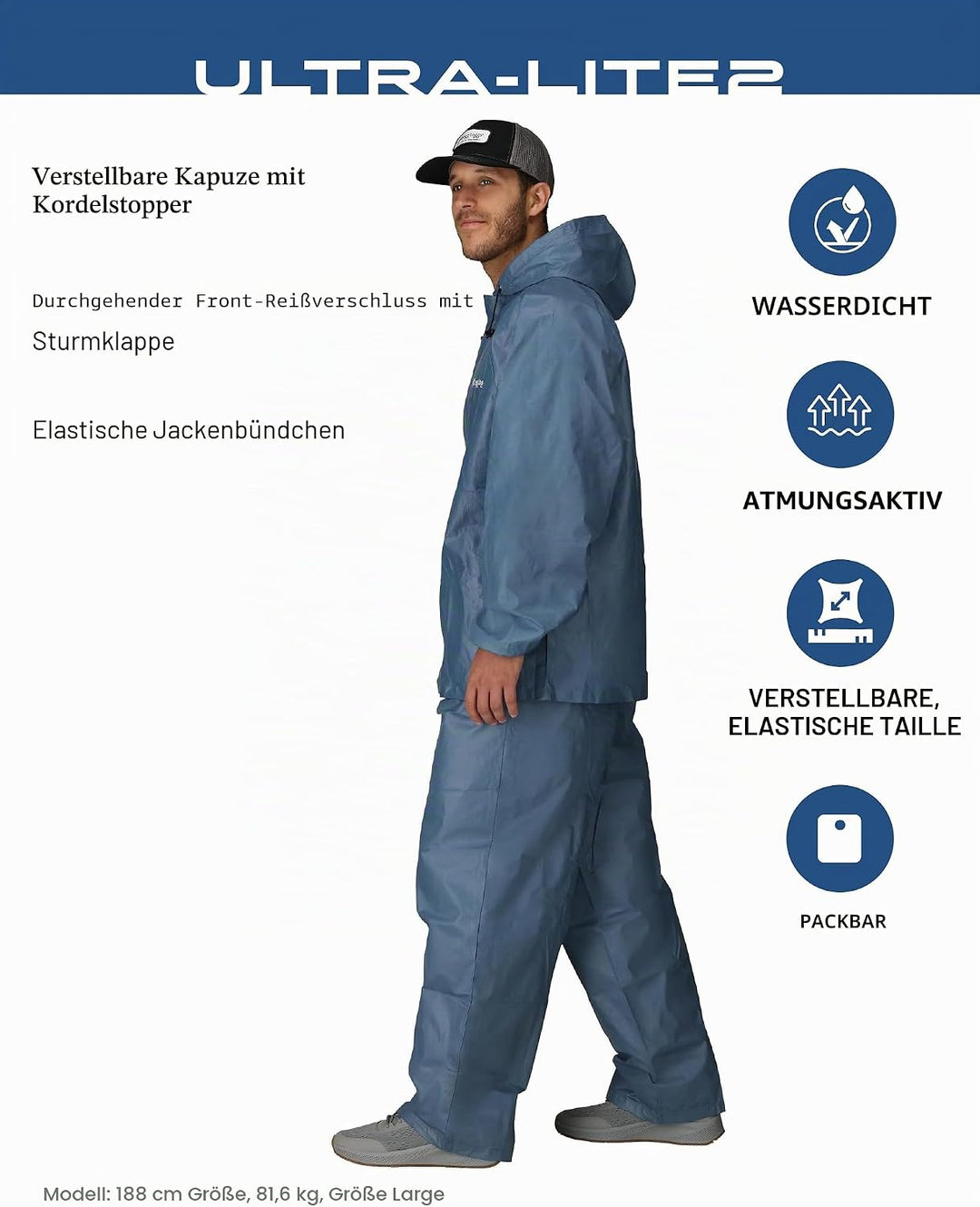 frogg toggs Herren Ultra-lite2 Wasserdichter, Atmungsaktiver Schutz-Regenanzug Regenbekleidung S Bla