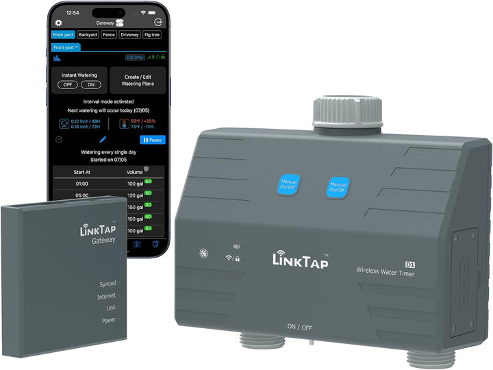 LinkTap D1 Drahtlose Bewässerungscomputer & Gateway - Smart Bewässerungsuhr mit 2 Ausgängen, Integri