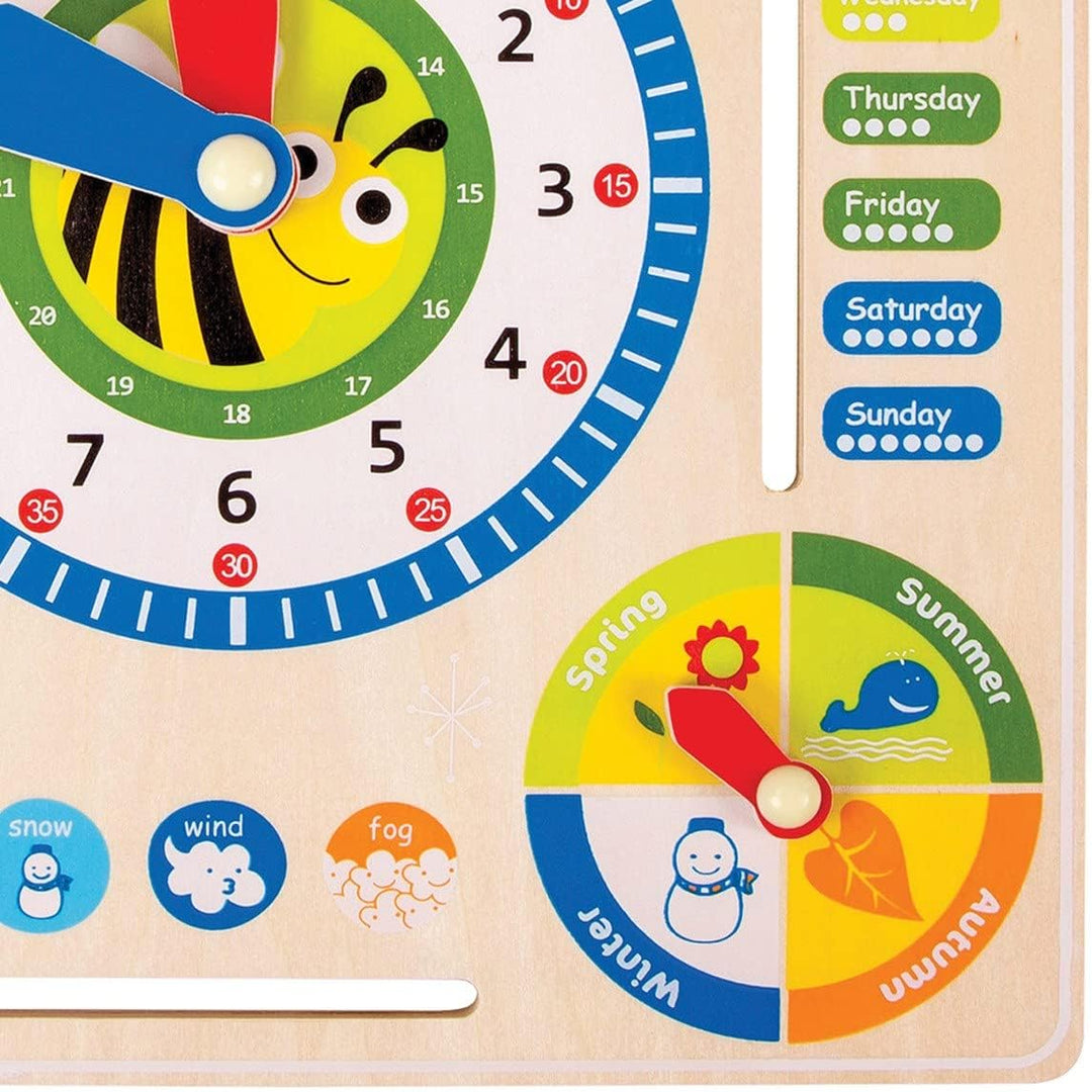 small foot Lerntafel Datum, Uhr-& Jahreszeiten in Englisch aus Holz, mit Zeigern und Kästchen, ab 3