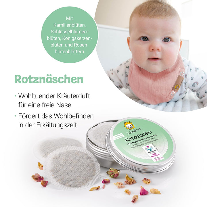 Löwenkind Geschenkset mit Dreieckshalstuch Mini (Altrosa) und Kräuterpads Gute-Nacht und Rotznäschen
