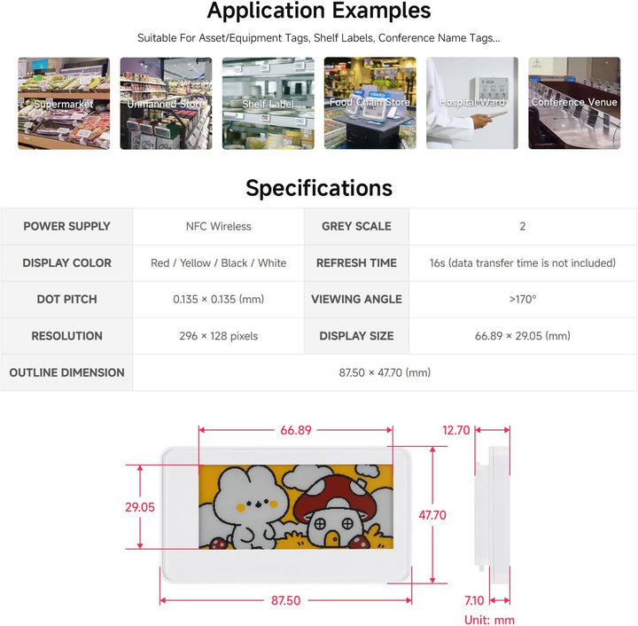 Waveshare 2.9inch Passive NFC-Powered e-Paper (G), Red/Yellow/Black/White 4-Color Displaying, No Bat