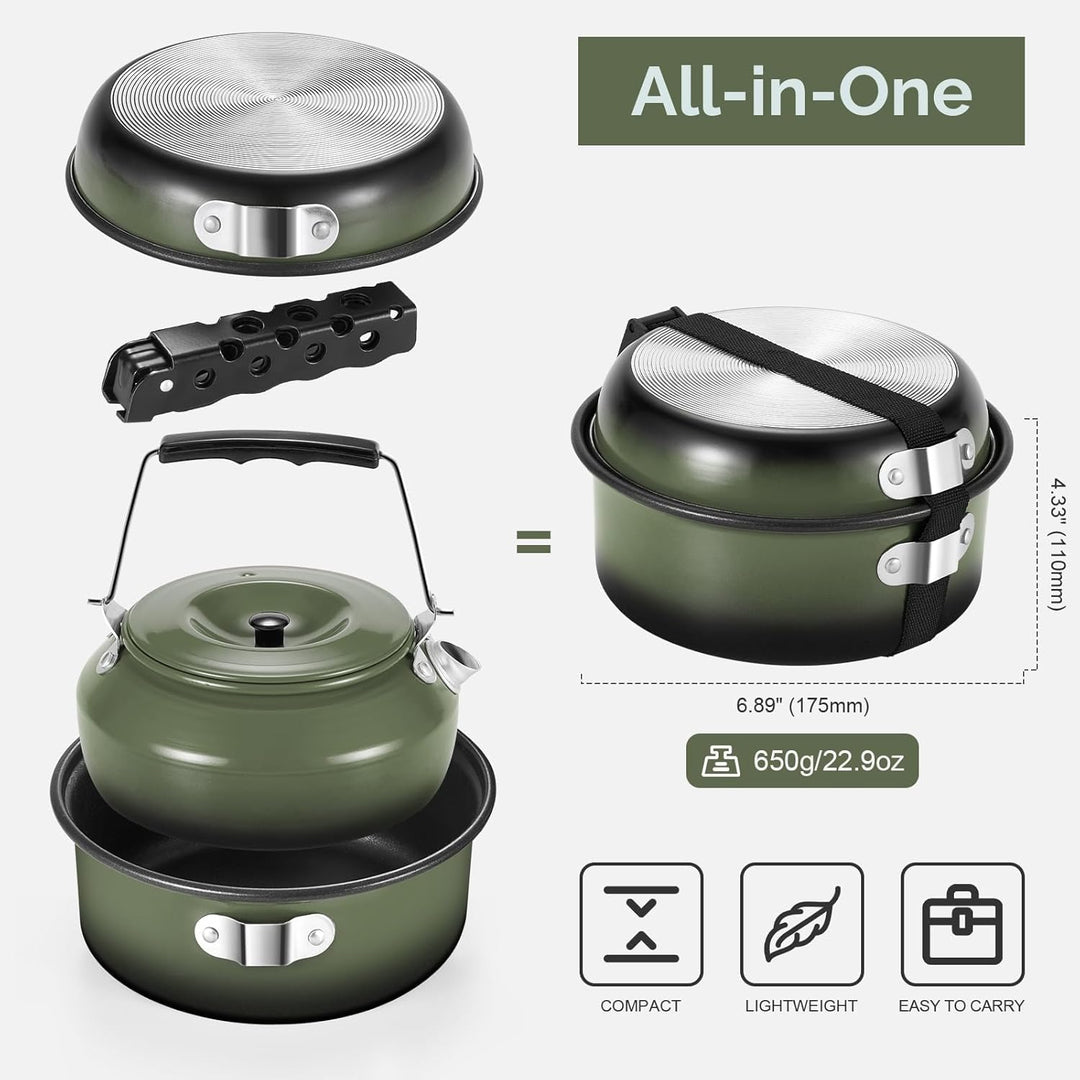 Odoland 5pcs Camping Geschirr Set, Antihaft-Leichtgewicht Topf Pfanne Kettle Set mit einem abnehmbar