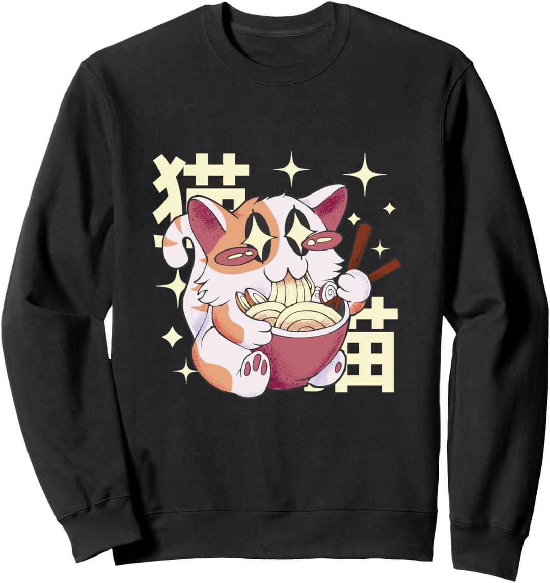 Katze Kawaii Ramen Essen Mädchen Motiv Manga Japanisch Sweatshirt