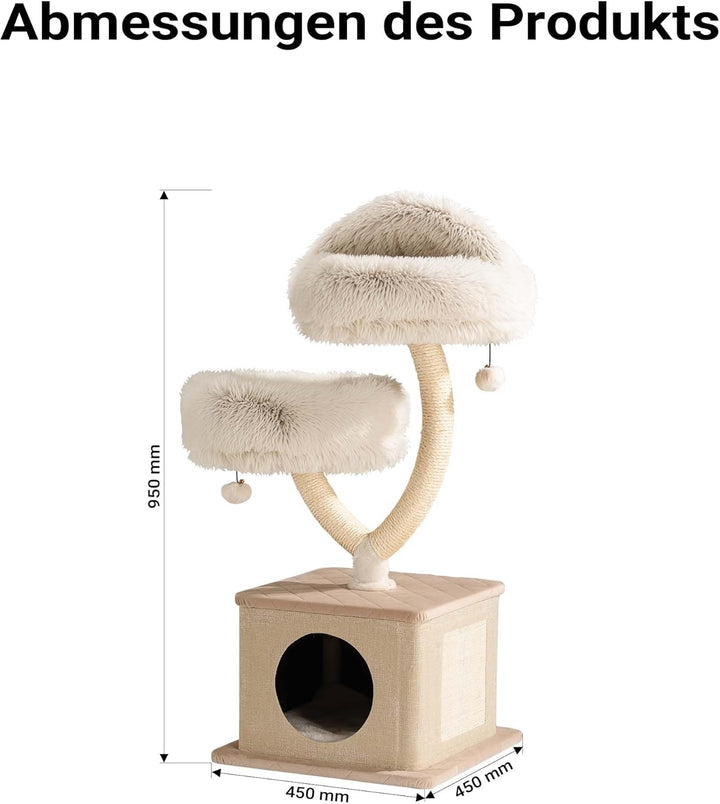 Fudajo Kratzbaum Zweigdesign mit Katzenhaus 95 cm, Designer Katzenkratzbaum mit Plüsch und Sisal, Ka