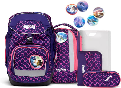 ergobag Pack Lumi - Schulrucksack Set 6tlg. neues Mod. 2023 PerlentauchBär - Lila Einheitsgrösse