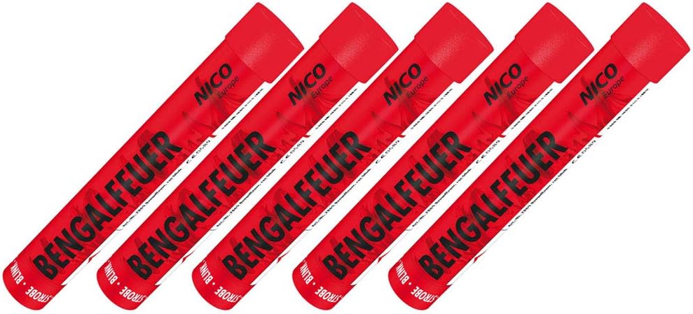 5 Stück Bengalfeuer rot blinkend Strobeeffekt Nico Feuerwerk Bengalos
